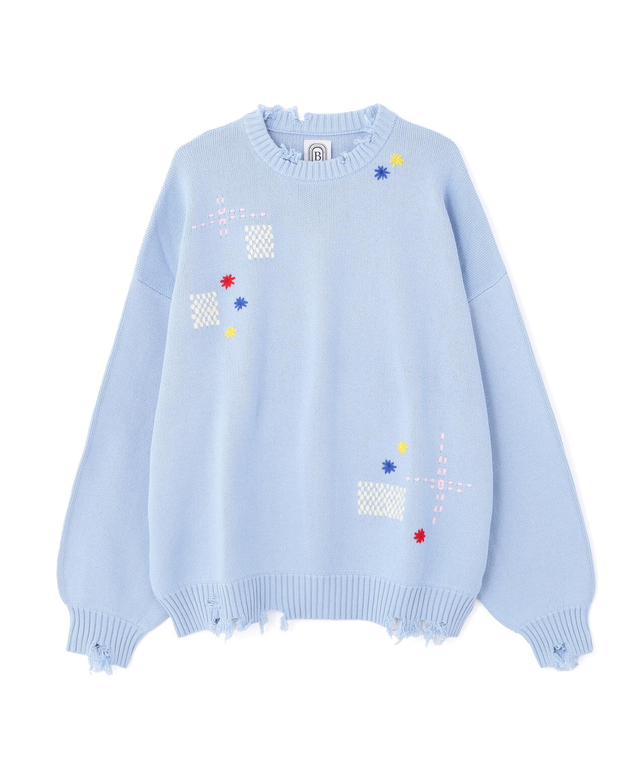 B omnivore/ビーオムニボー　HAND STITCH CREWNECK KNIT ハンドステッチクルーネックニット