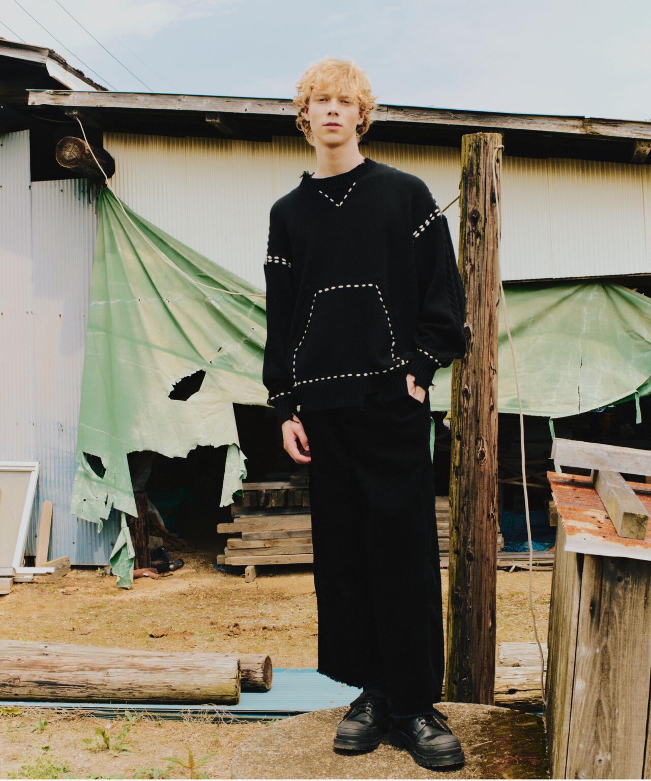 B omnivore/ビーオムニボー　HANDSTITCH CABLE KNIT CREWNECK ハンドステッチケーブルニットクルーネック