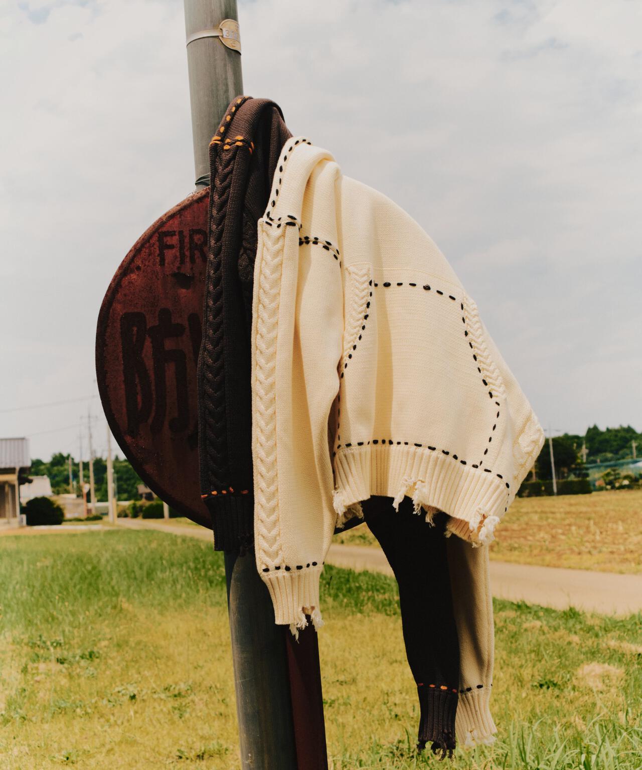B omnivore/ビーオムニボー　HANDSTITCH CABLE KNIT CREWNECK ハンドステッチケーブルニットクルーネック