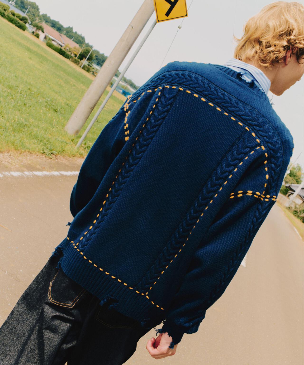 B omnivore/ビーオムニボー　HANDSTITCH CABLE KNIT CREWNECK ハンドステッチケーブルニットクルーネック