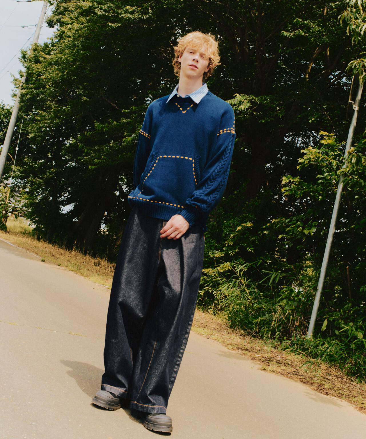 B omnivore/ビーオムニボー　HANDSTITCH CABLE KNIT CREWNECK ハンドステッチケーブルニットクルーネック