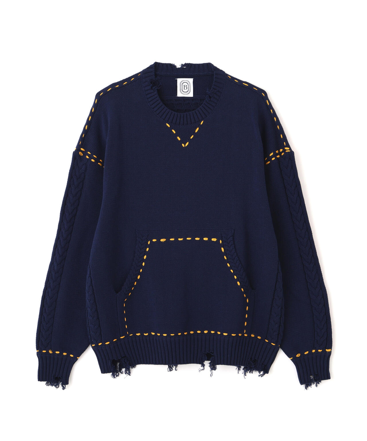 B omnivore/ビーオムニボー　HANDSTITCH CABLE KNIT CREWNECK ハンドステッチケーブルニットクルーネック