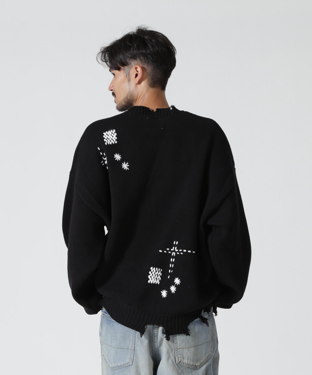 B omnivore/ビーオムニボー　HAND STITCH CREWNECK KNIT ハンドステッチクルーネックニット
