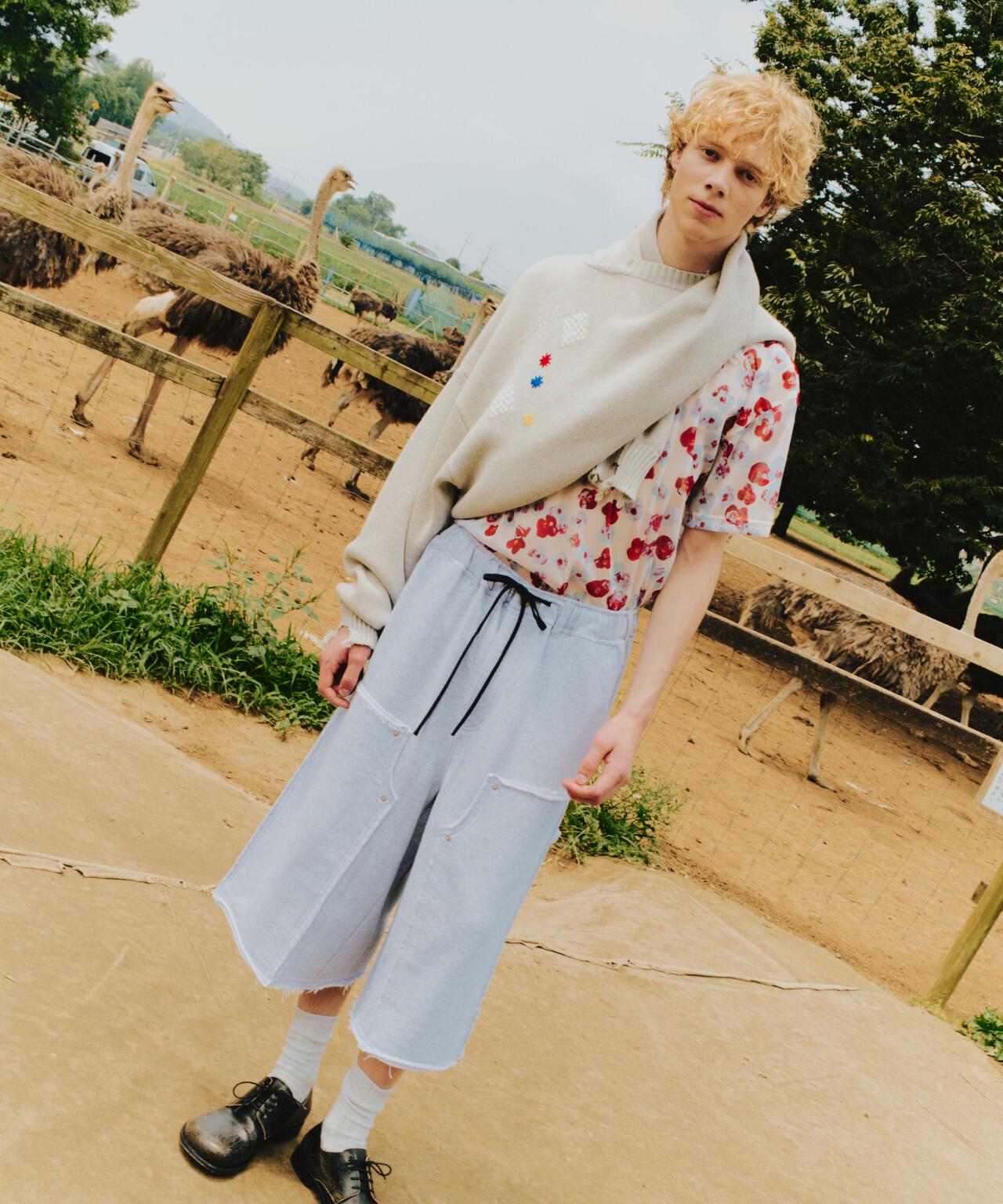 B omnivore/ビーオムニボー　HAND STITCH CREWNECK KNIT ハンドステッチクルーネックニット