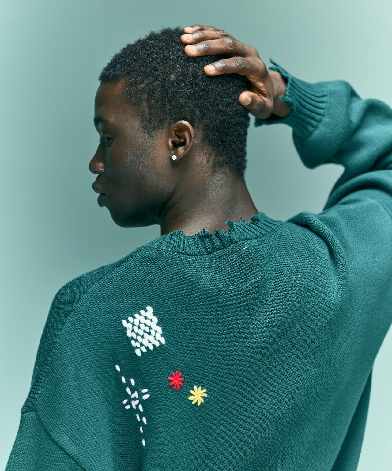 B omnivore/ビーオムニボー　HAND STITCH CREWNECK KNIT ハンドステッチクルーネックニット