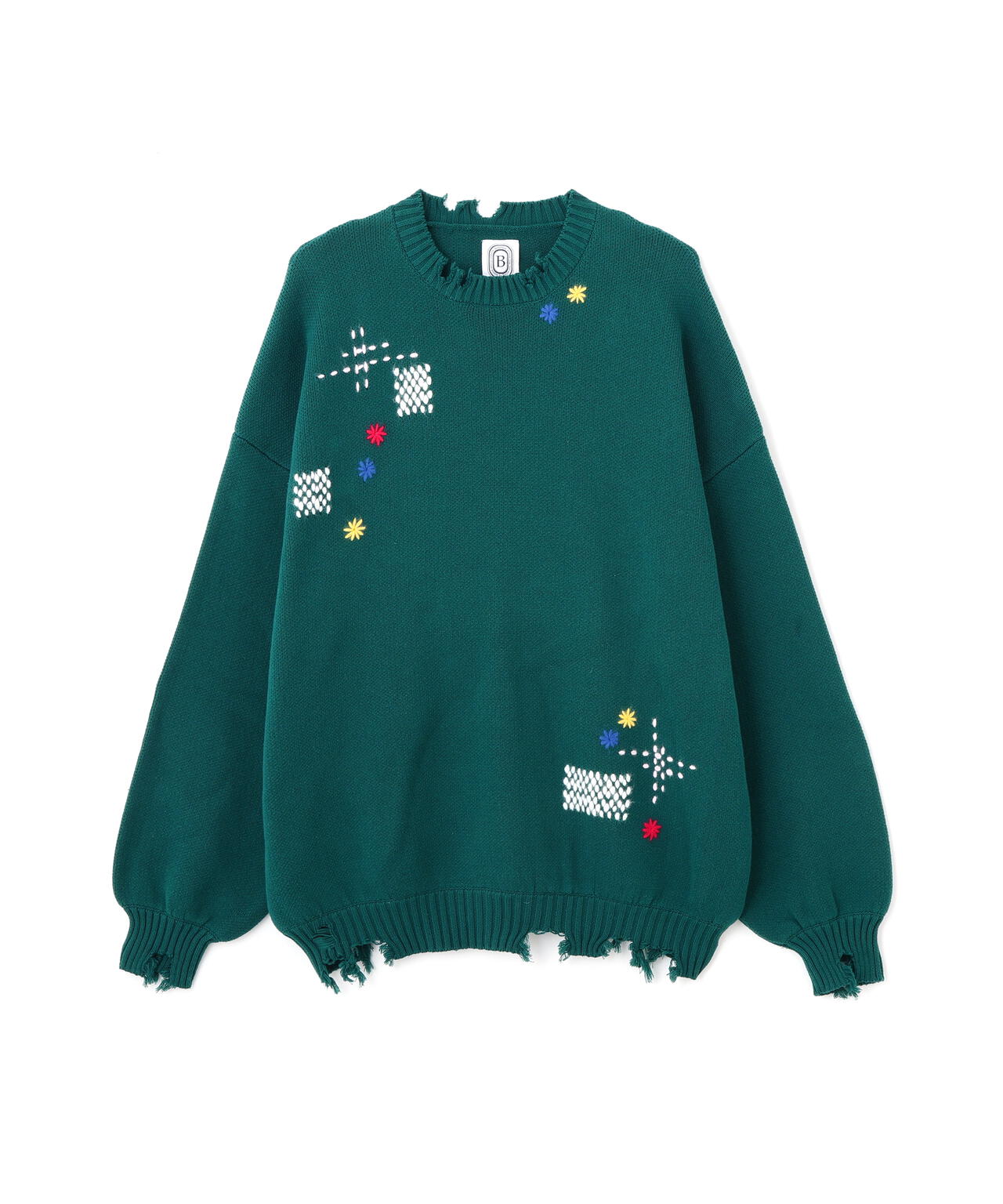 B omnivore/ビーオムニボー　HAND STITCH CREWNECK KNIT ハンドステッチクルーネックニット