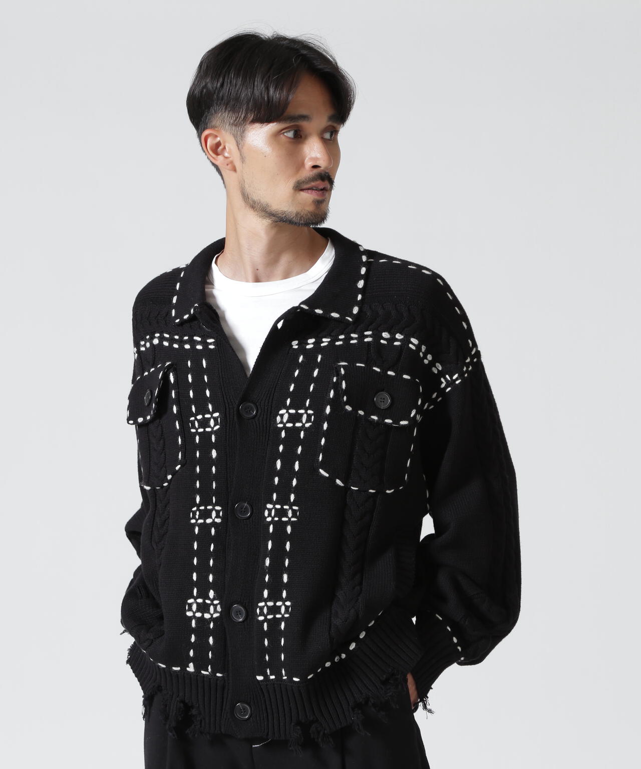B omnivore/ビーオムニボー　HANDSTITCH CABLE KNIT JACKET ハンドステッチケーブルニットジャケット
