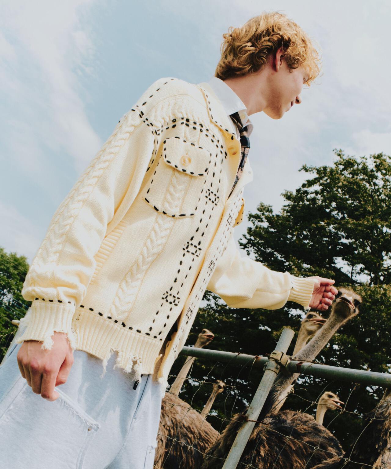 B omnivore/ビーオムニボー　HANDSTITCH CABLE KNIT JACKET ハンドステッチケーブルニットジャケット