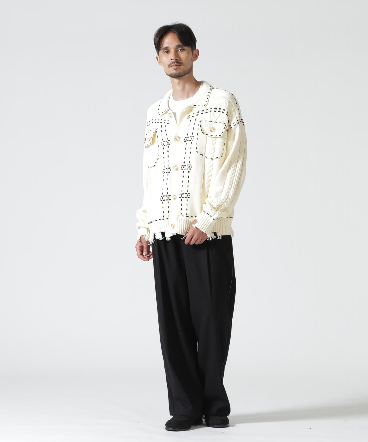 B omnivore/ビーオムニボー　HANDSTITCH CABLE KNIT JACKET ハンドステッチケーブルニットジャケット