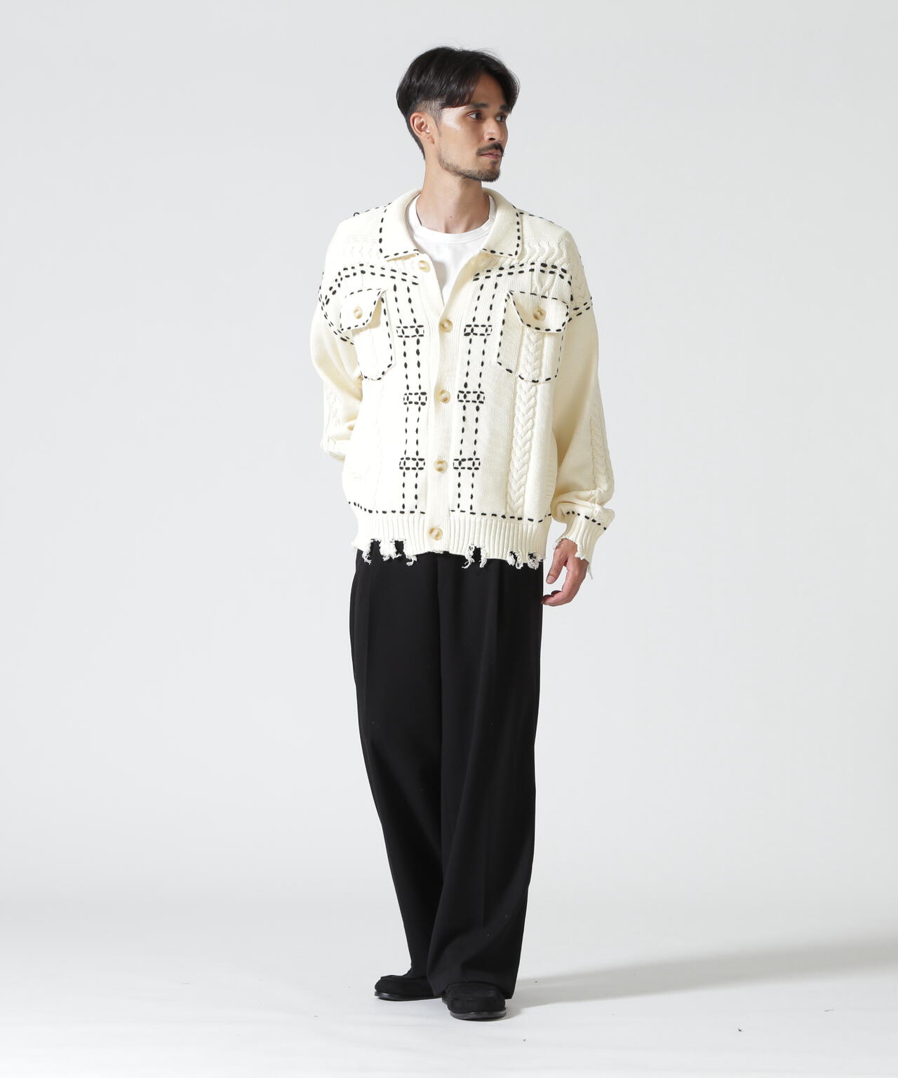 B omnivore/ビーオムニボー　HANDSTITCH CABLE KNIT JACKET ハンドステッチケーブルニットジャケット