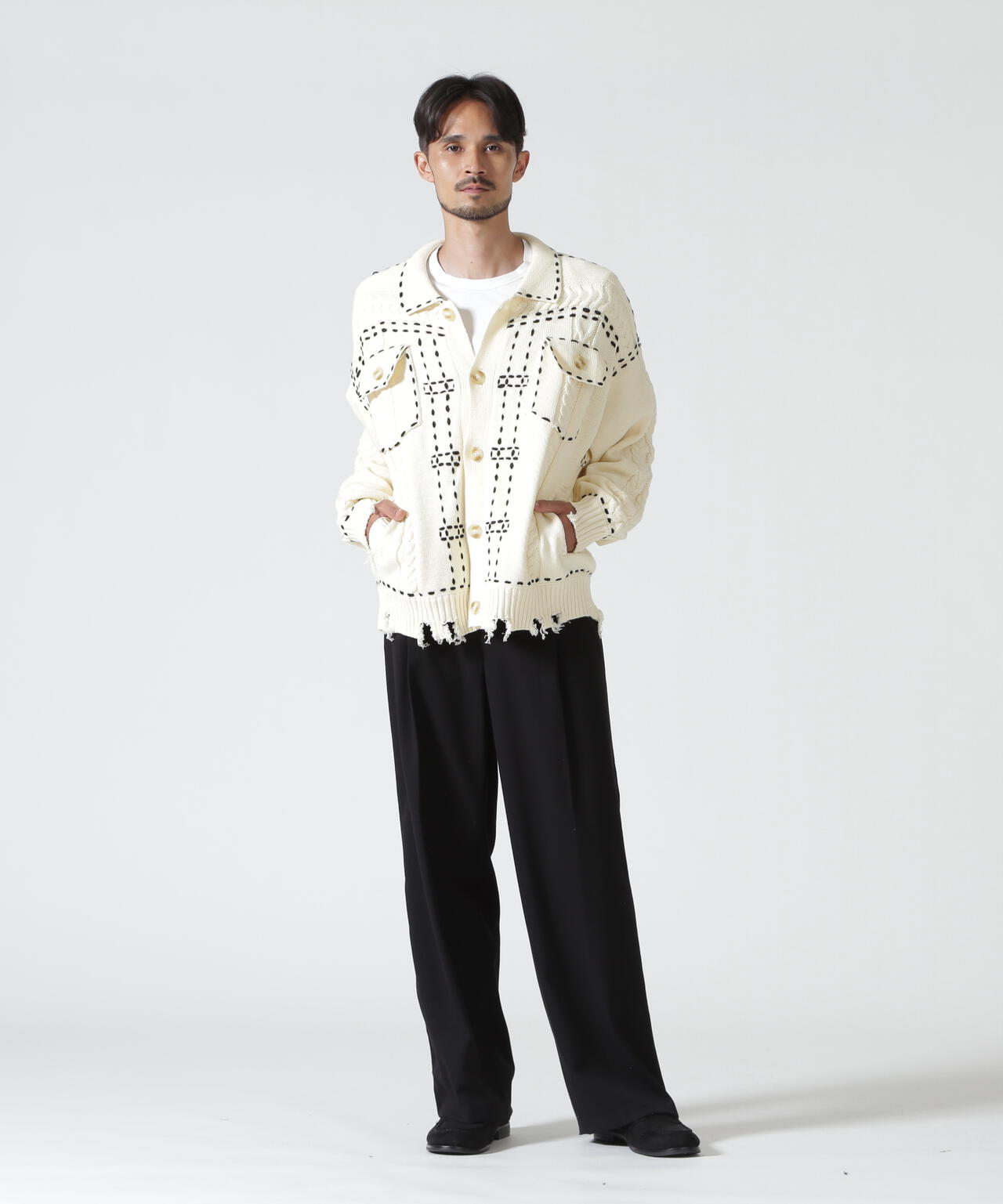 B omnivore/ビーオムニボー　HANDSTITCH CABLE KNIT JACKET ハンドステッチケーブルニットジャケット