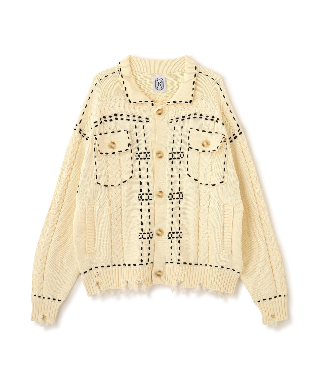B omnivore/ビーオムニボー　HANDSTITCH CABLE KNIT JACKET ハンドステッチケーブルニットジャケット