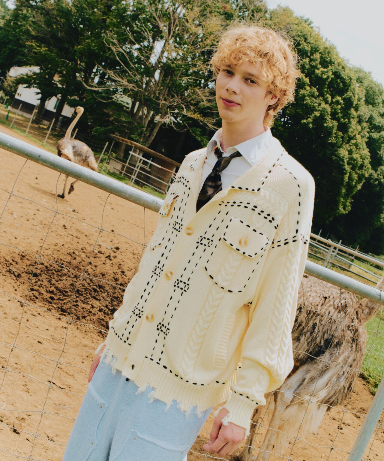 B omnivore/ビーオムニボー　HANDSTITCH CABLE KNIT JACKET ハンドステッチケーブルニットジャケット