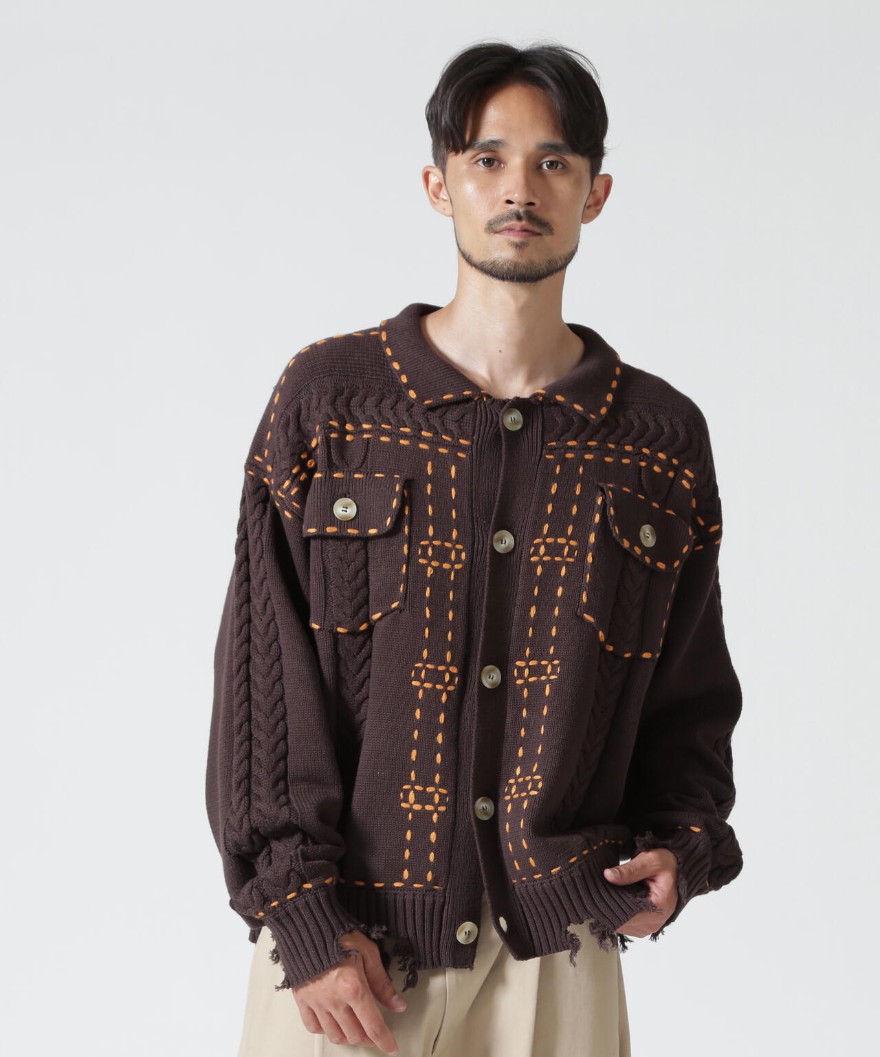 B omnivore/ビーオムニボー　HANDSTITCH CABLE KNIT JACKET ハンドステッチケーブルニットジャケット