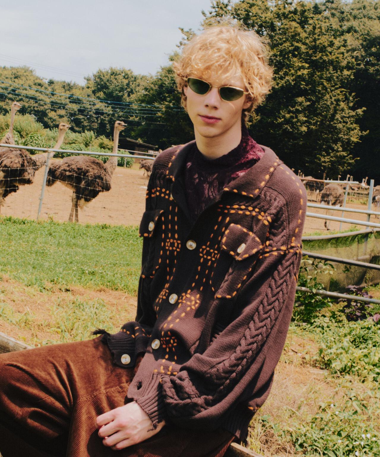 B omnivore/ビーオムニボー　HANDSTITCH CABLE KNIT JACKET ハンドステッチケーブルニットジャケット