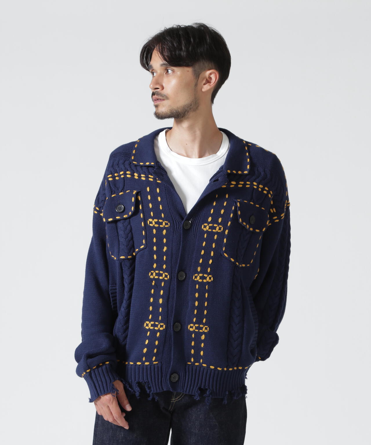 B omnivore/ビーオムニボー　HANDSTITCH CABLE KNIT JACKET ハンドステッチケーブルニットジャケット