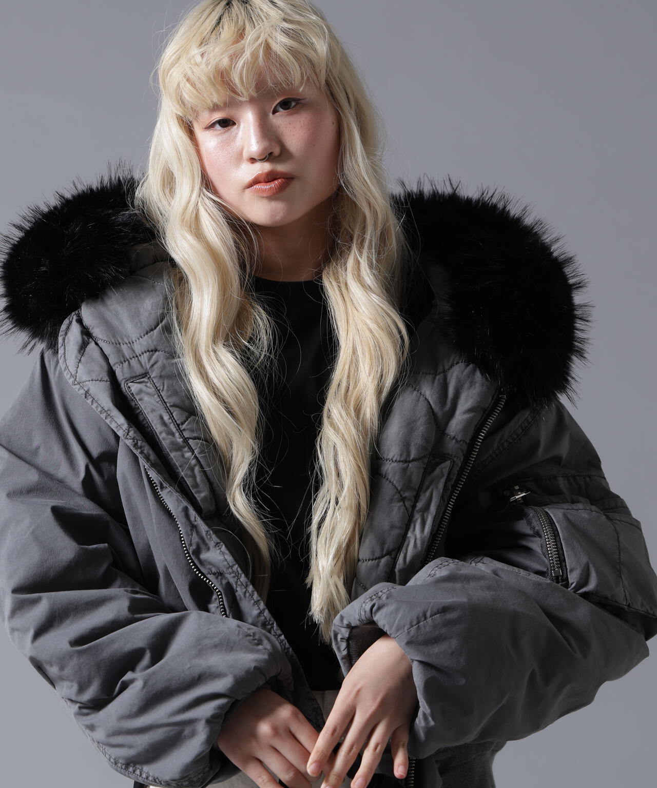 B omnivore/ビーオムニボー　COTTON NYLON FUR BLOUSON