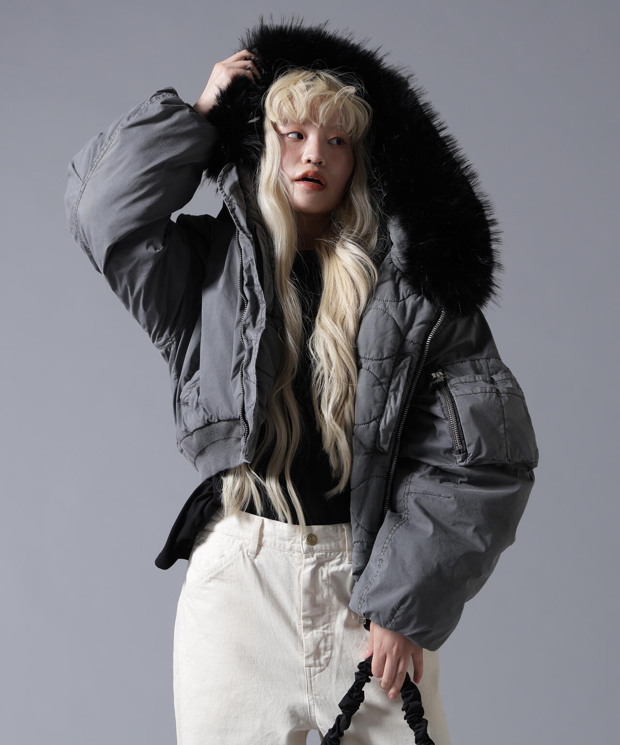 B omnivore/ビーオムニボー　COTTON NYLON FUR BLOUSON