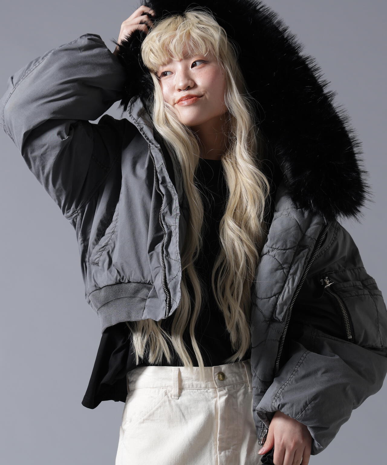 B omnivore/ビーオムニボー　COTTON NYLON FUR BLOUSON