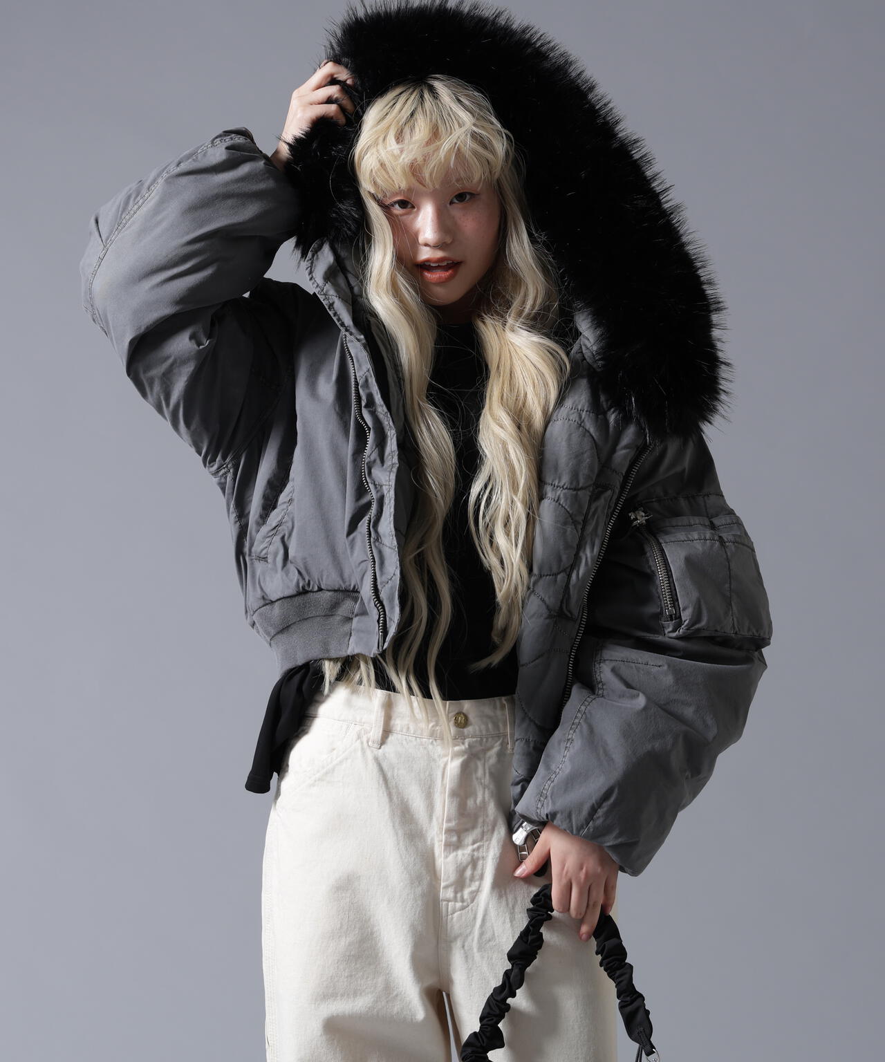 B omnivore/ビーオムニボー　COTTON NYLON FUR BLOUSON