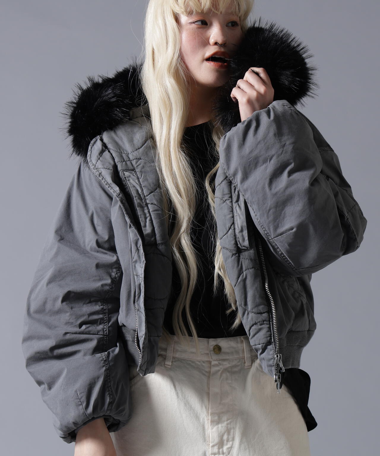 B omnivore/ビーオムニボー　COTTON NYLON FUR BLOUSON