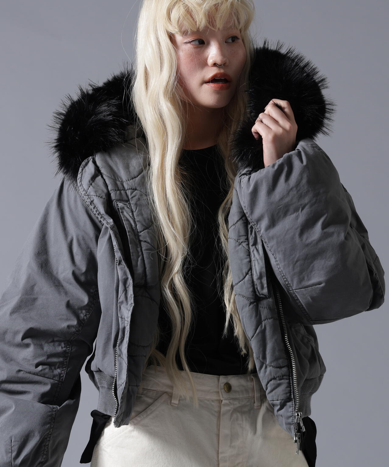 B omnivore/ビーオムニボー　COTTON NYLON FUR BLOUSON