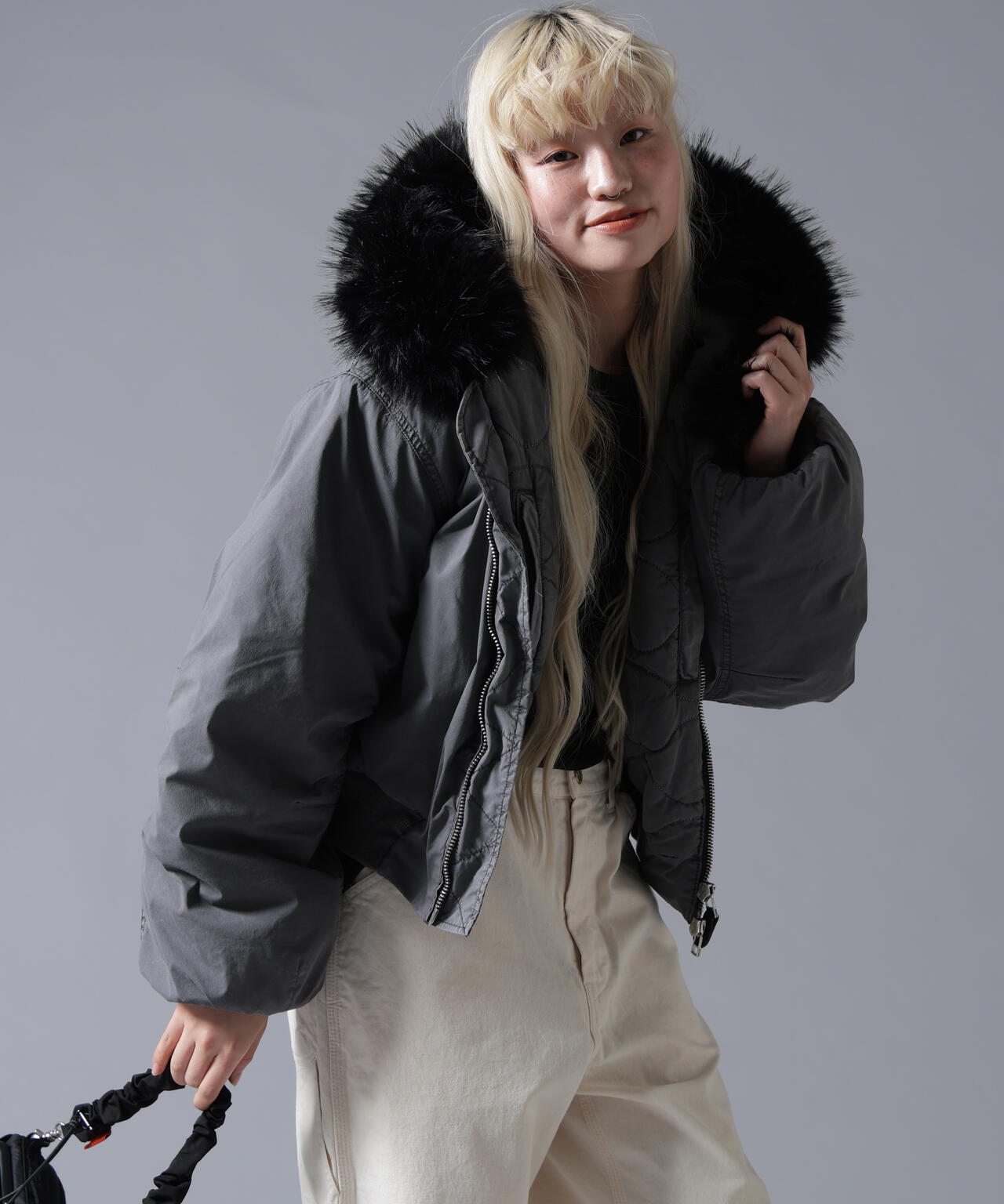 B omnivore/ビーオムニボー　COTTON NYLON FUR BLOUSON