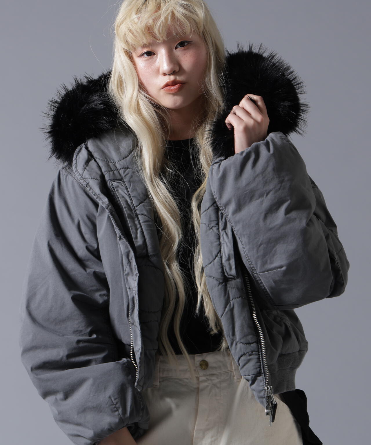 B omnivore/ビーオムニボー　COTTON NYLON FUR BLOUSON