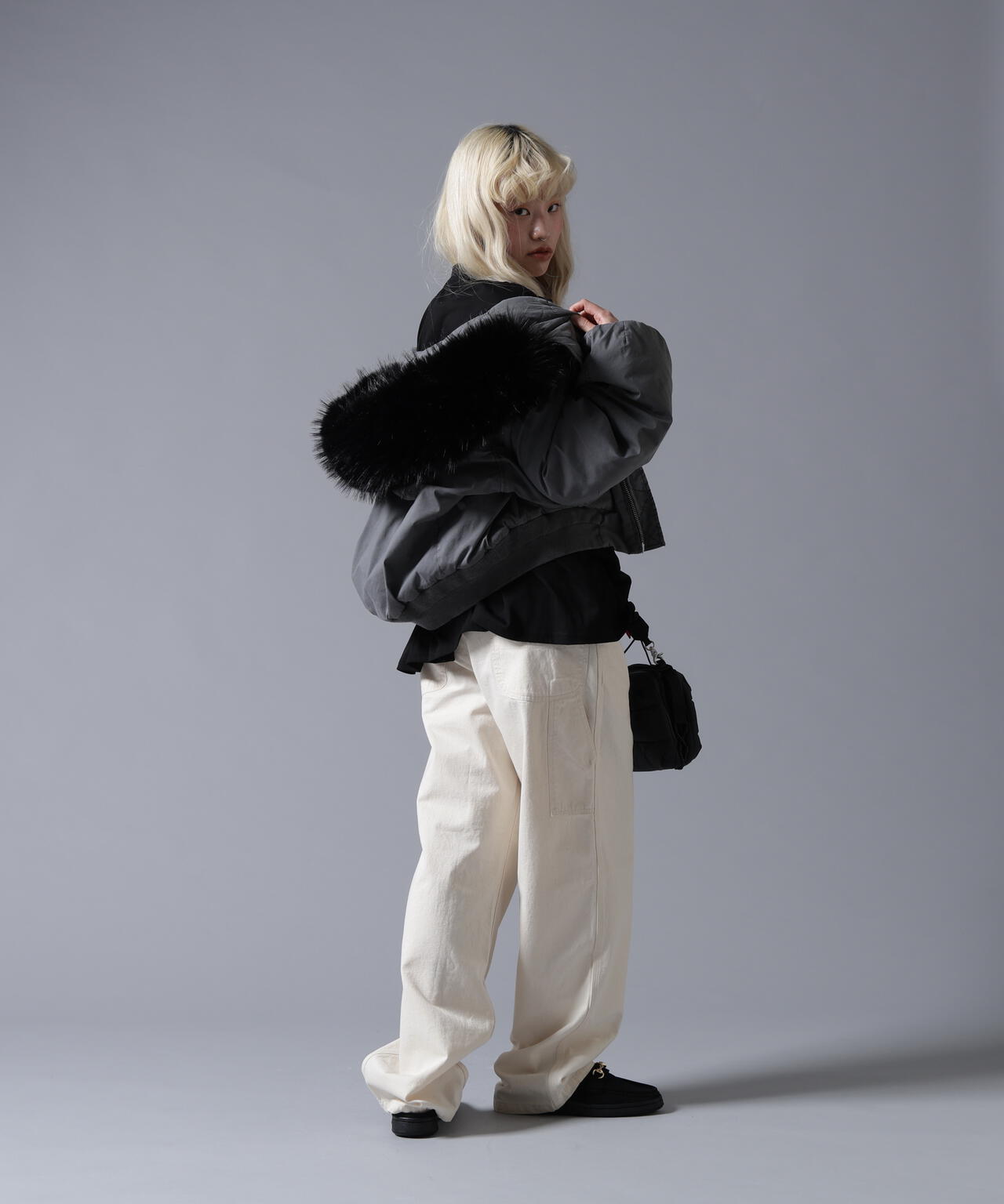 B omnivore/ビーオムニボー　COTTON NYLON FUR BLOUSON