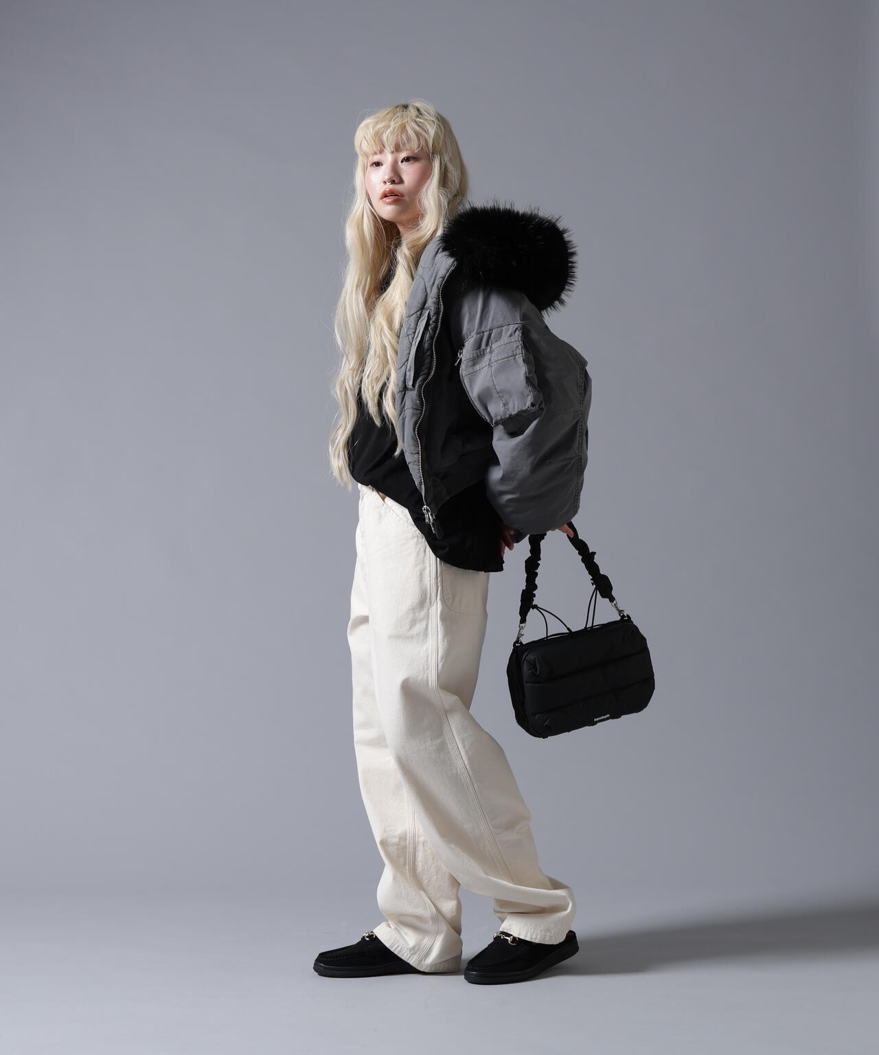 B omnivore/ビーオムニボー　COTTON NYLON FUR BLOUSON