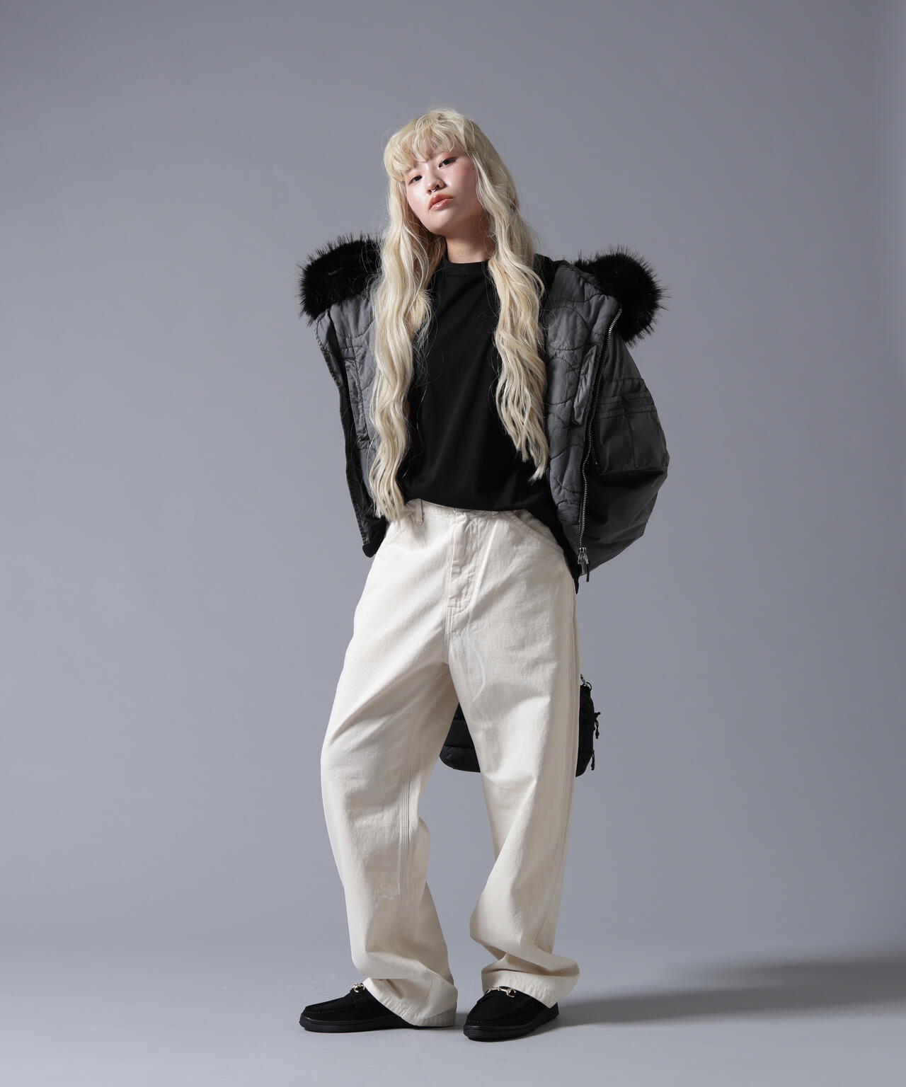 B omnivore/ビーオムニボー　COTTON NYLON FUR BLOUSON