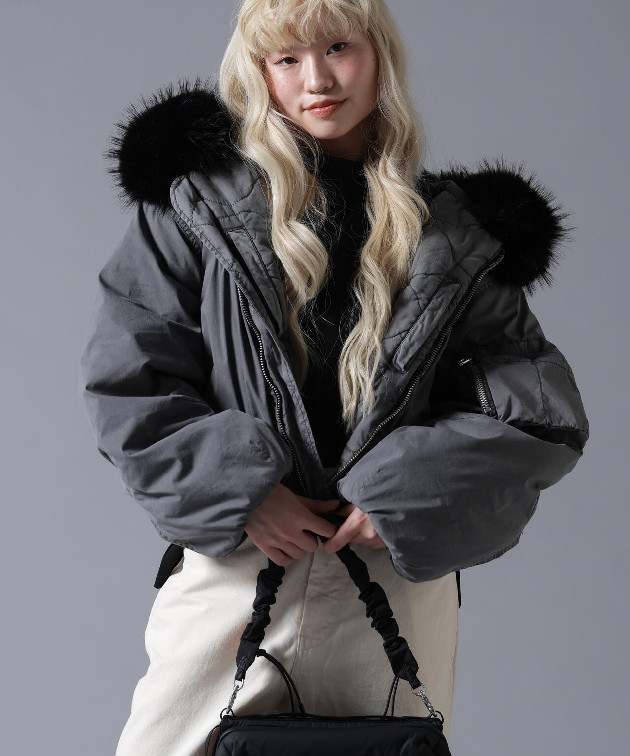 B omnivore/ビーオムニボー　COTTON NYLON FUR BLOUSON