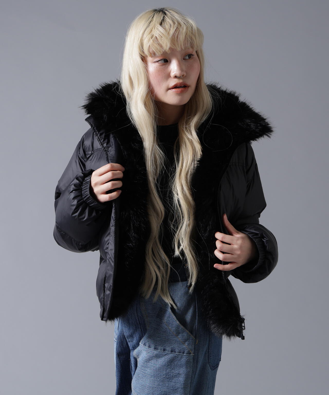 B omnivore/ビーオムニボー　NYLON FUR STAND BLOUSON