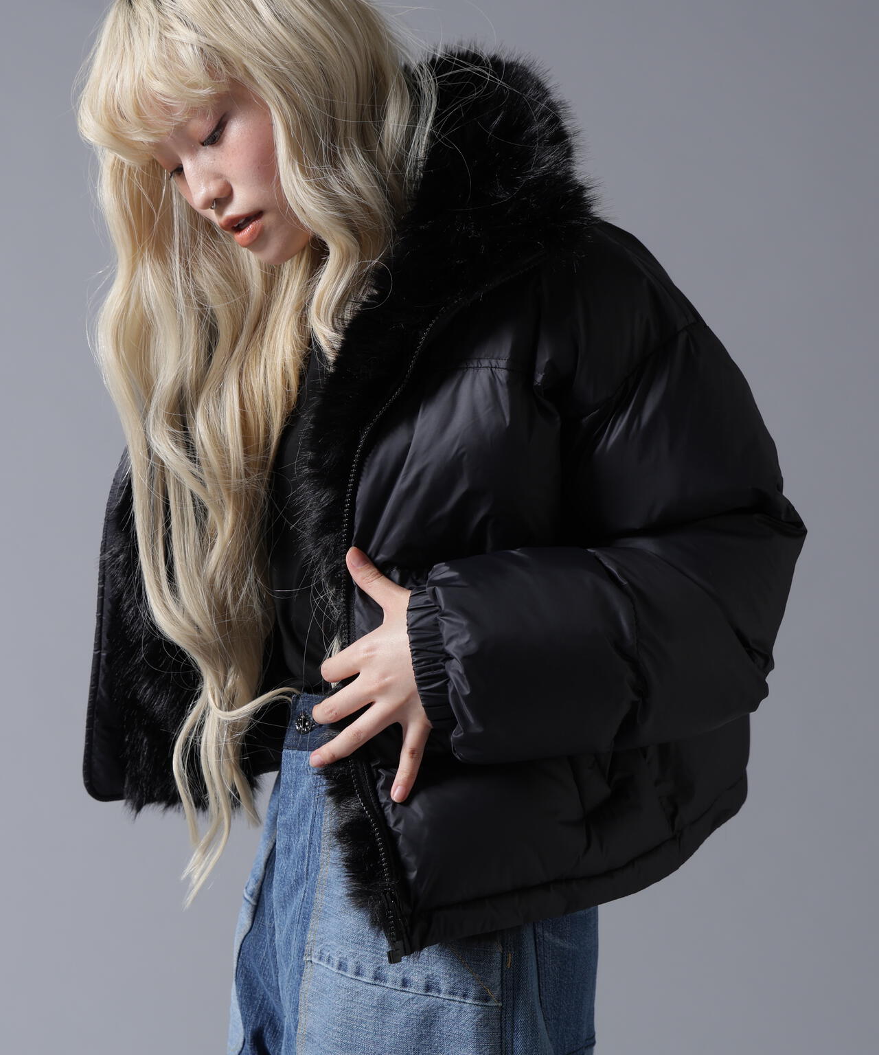 B omnivore/ビーオムニボー　NYLON FUR STAND BLOUSON