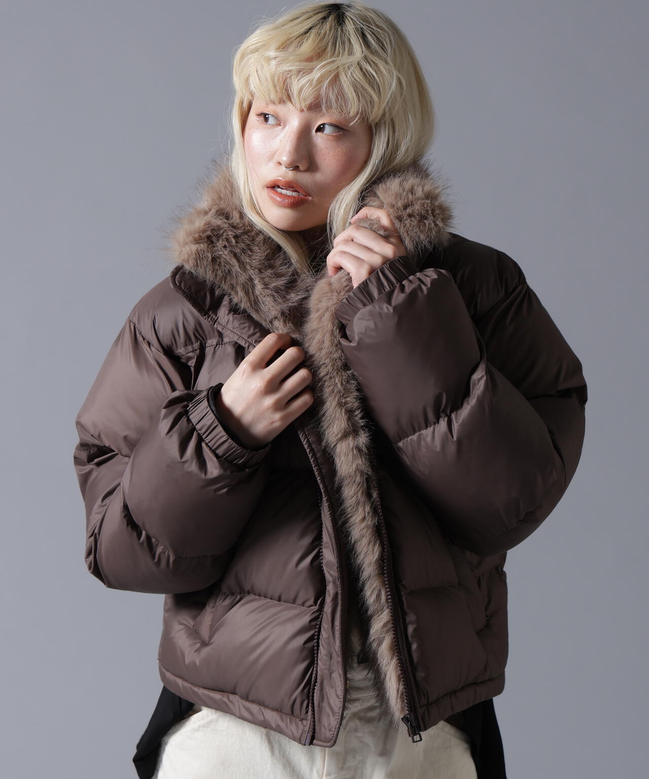 B omnivore/ビーオムニボー　NYLON FUR STAND BLOUSON