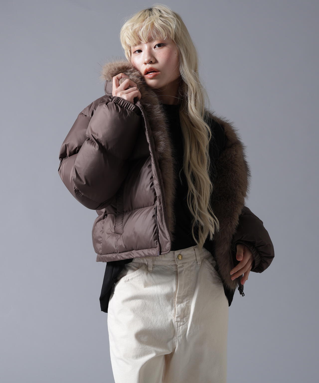 B omnivore/ビーオムニボー　NYLON FUR STAND BLOUSON