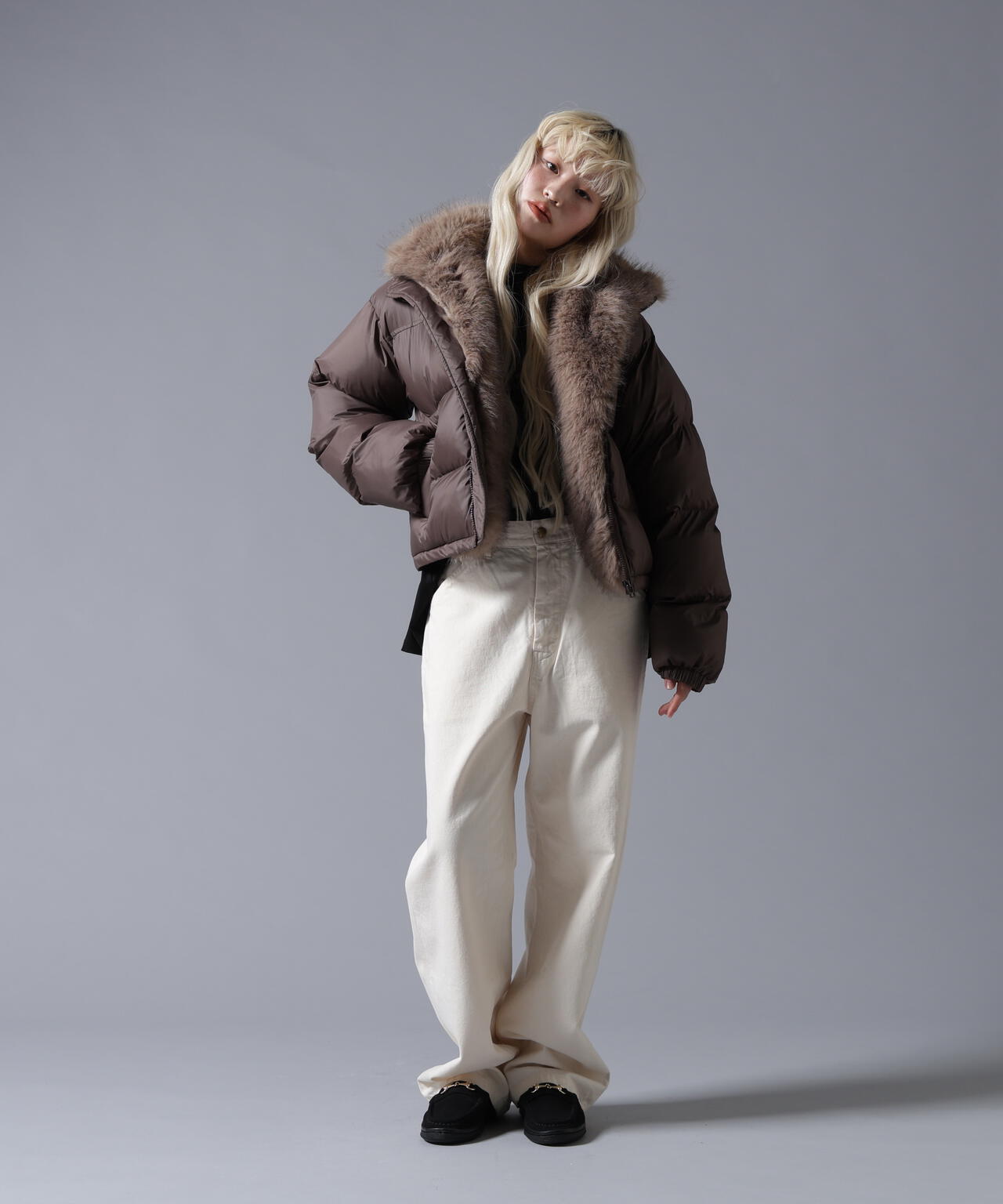 B omnivore/ビーオムニボー　NYLON FUR STAND BLOUSON