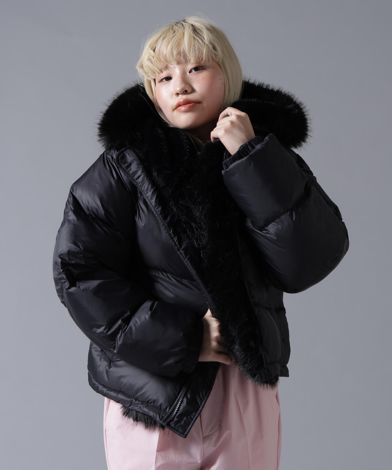 B omnivore/ビーオムニボー NYLON FUR HOOD BLOUSON
