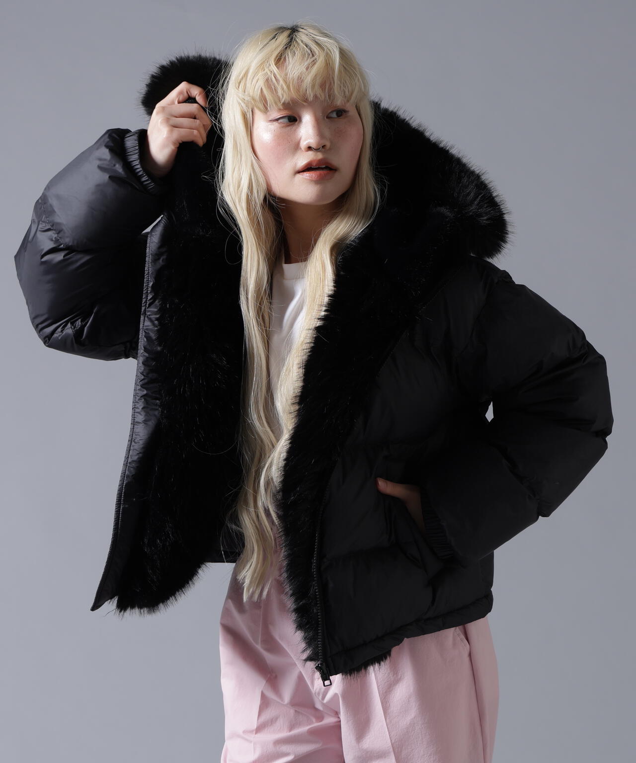 B omnivore/ビーオムニボー NYLON FUR HOOD BLOUSON