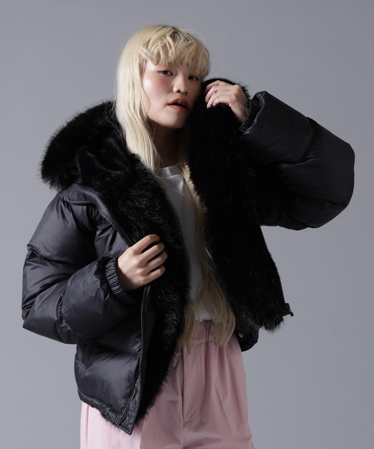 B omnivore/ビーオムニボー NYLON FUR HOOD BLOUSON