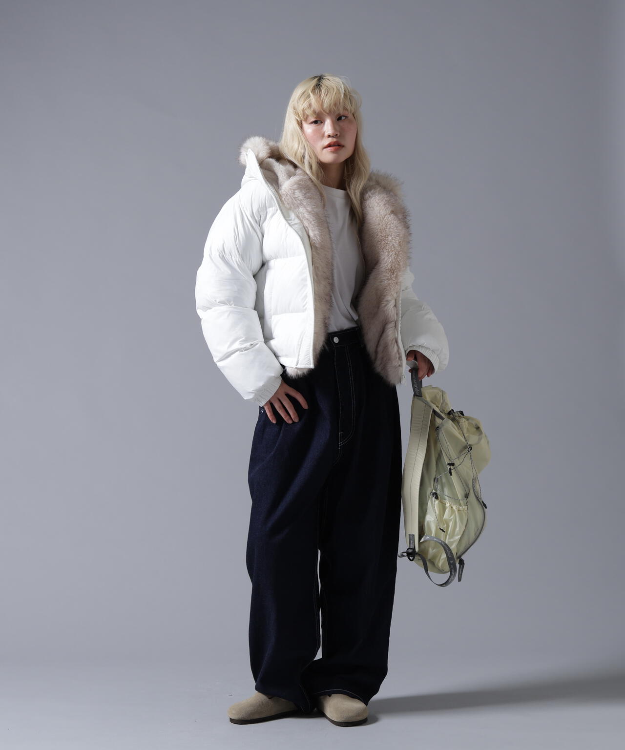 B omnivore/ビーオムニボー NYLON FUR HOOD BLOUSON