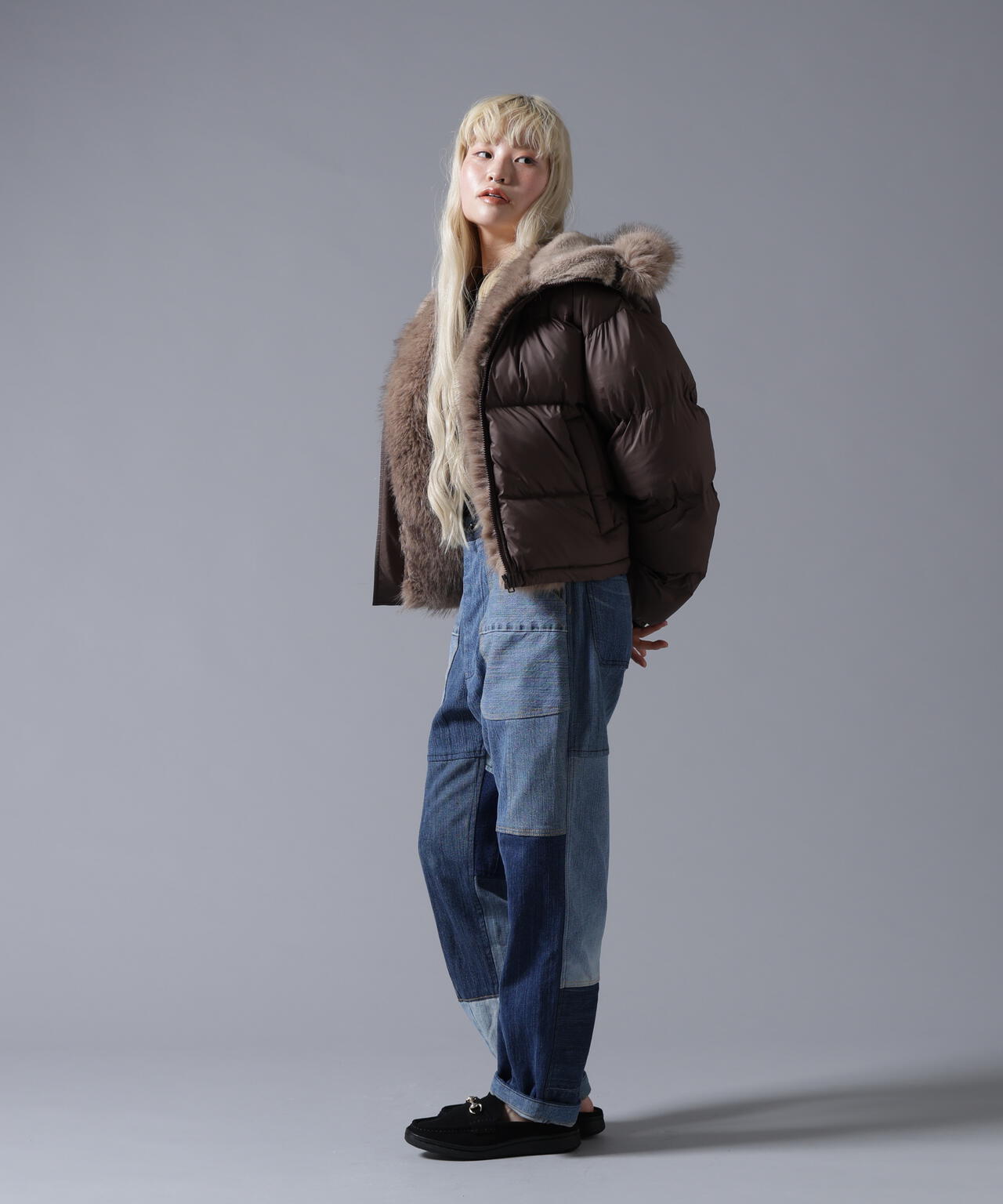 B omnivore/ビーオムニボー NYLON FUR HOOD BLOUSON