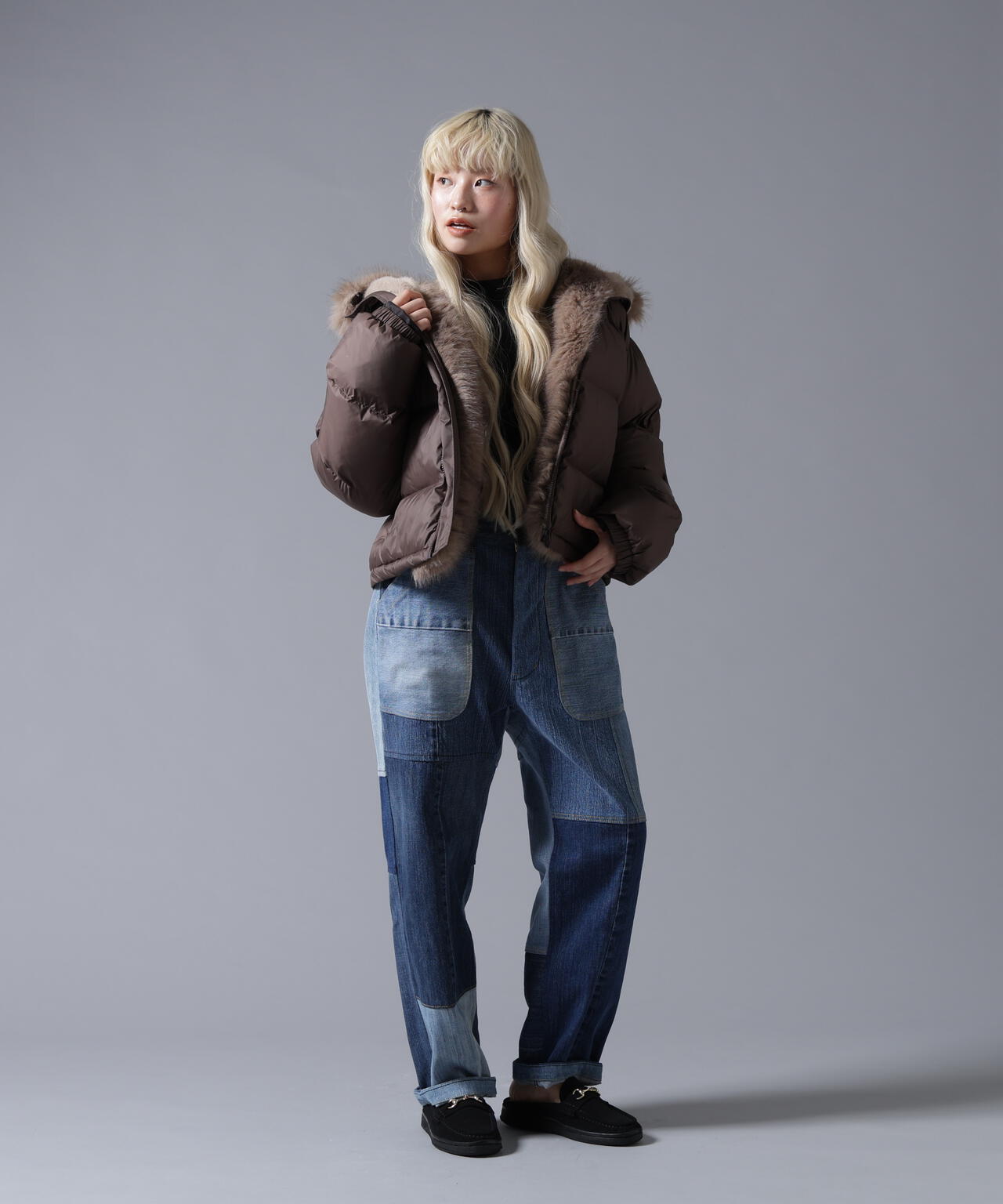 B omnivore/ビーオムニボー NYLON FUR HOOD BLOUSON