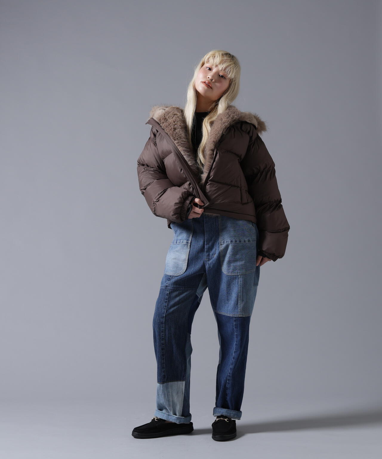 B omnivore/ビーオムニボー NYLON FUR HOOD BLOUSON