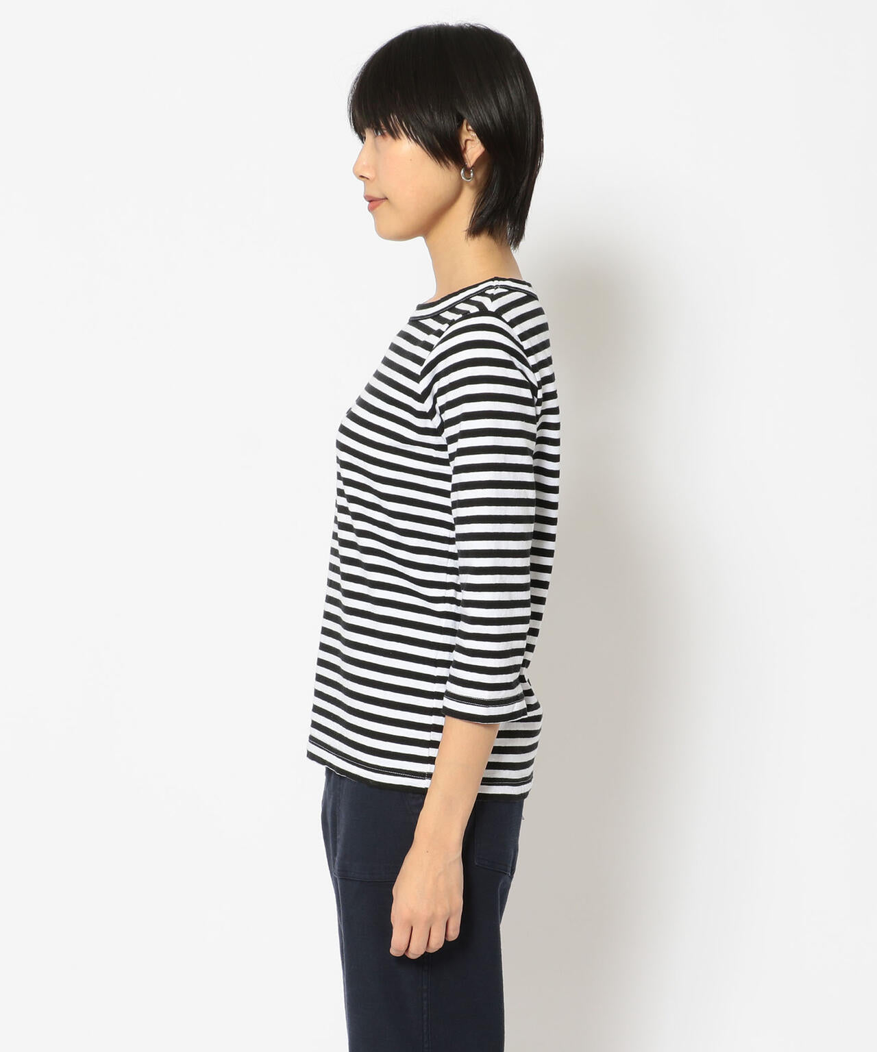 FANEUIL/ファヌル　BOAT NECK BORDER LS TEE