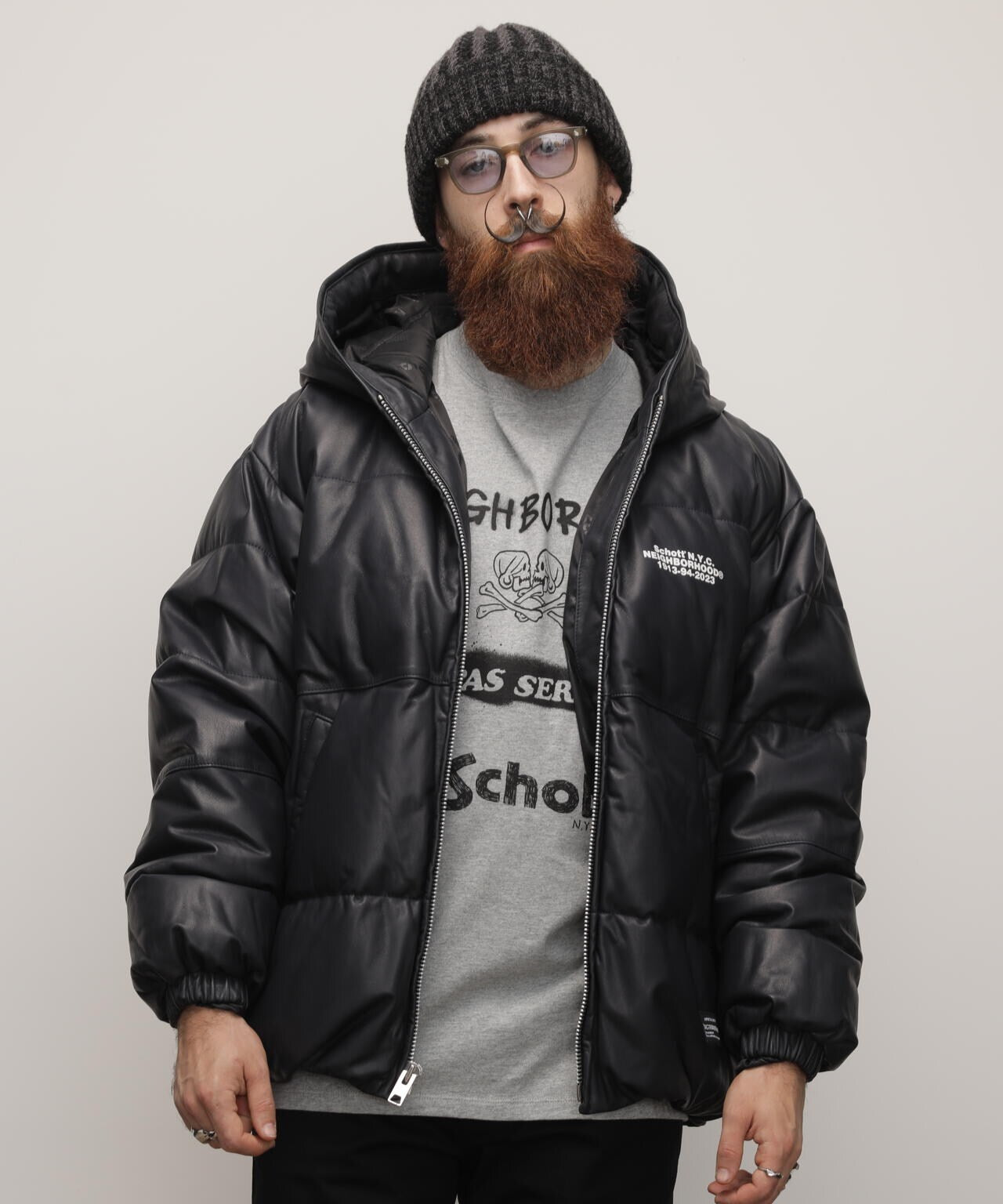 Schott NH/LEATHER HOODED JACKET