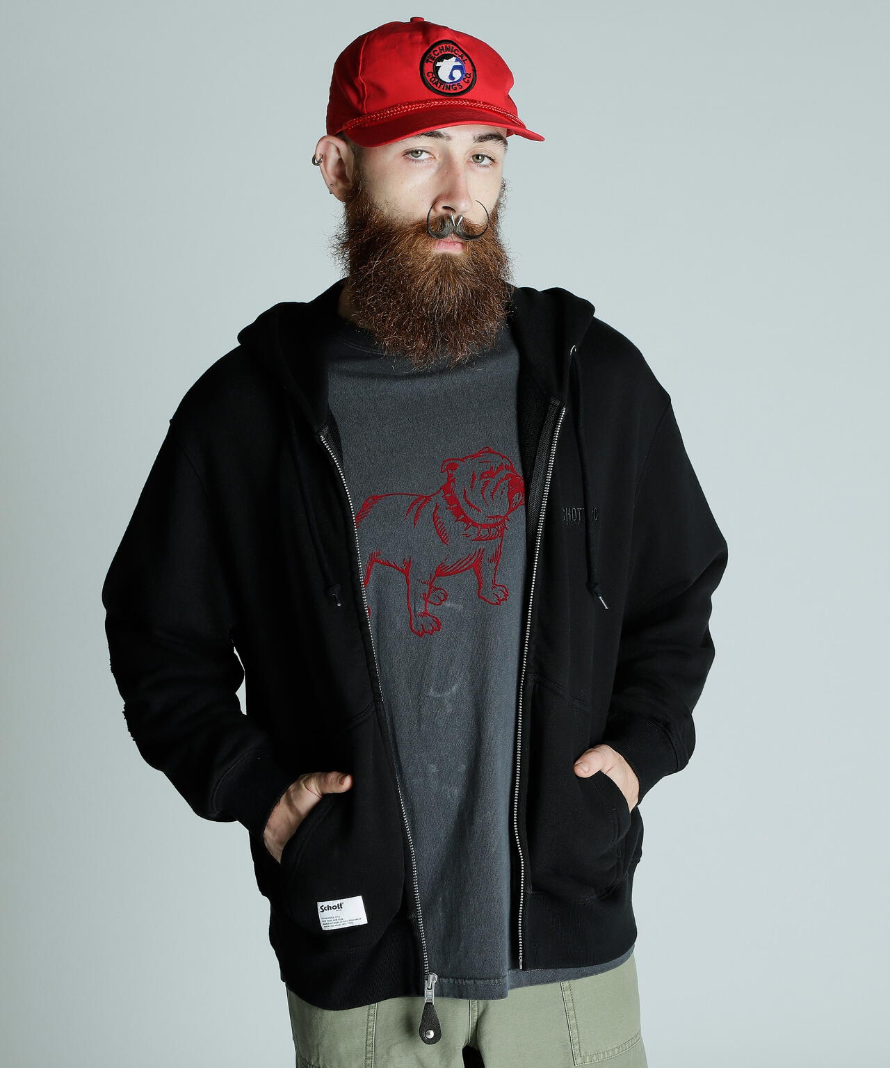 LEATHER ELBOW PATCH ZIP HOODED SWEAT/レザー エルボーパッチ ジップパーカー