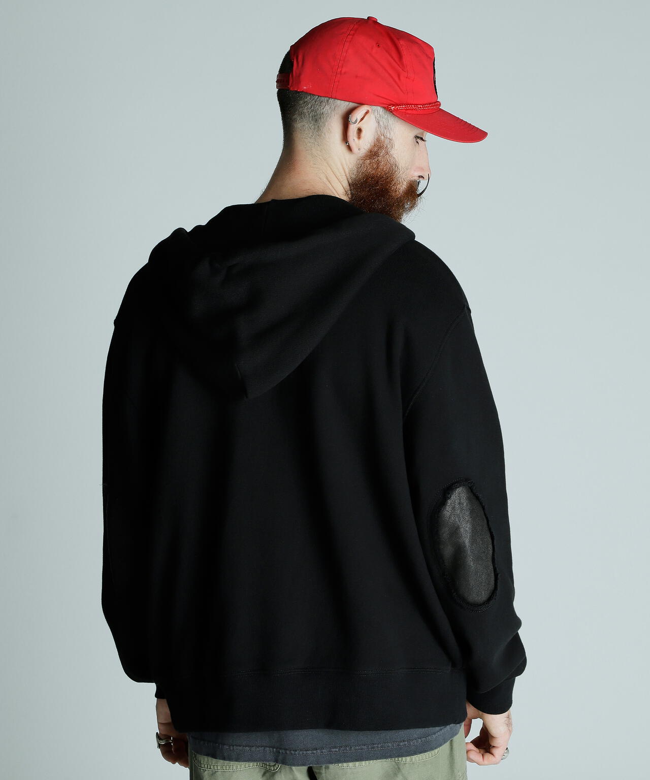 LEATHER ELBOW PATCH ZIP HOODED SWEAT/レザー エルボーパッチ ジップパーカー