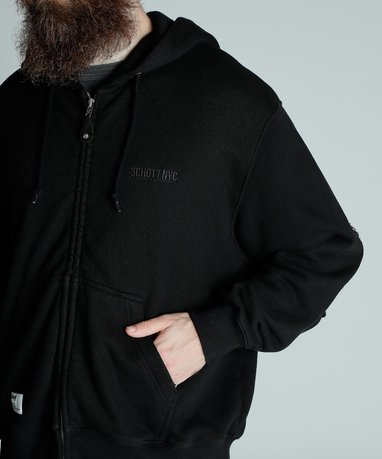 LEATHER ELBOW PATCH ZIP HOODED SWEAT/レザー エルボーパッチ ジップパーカー