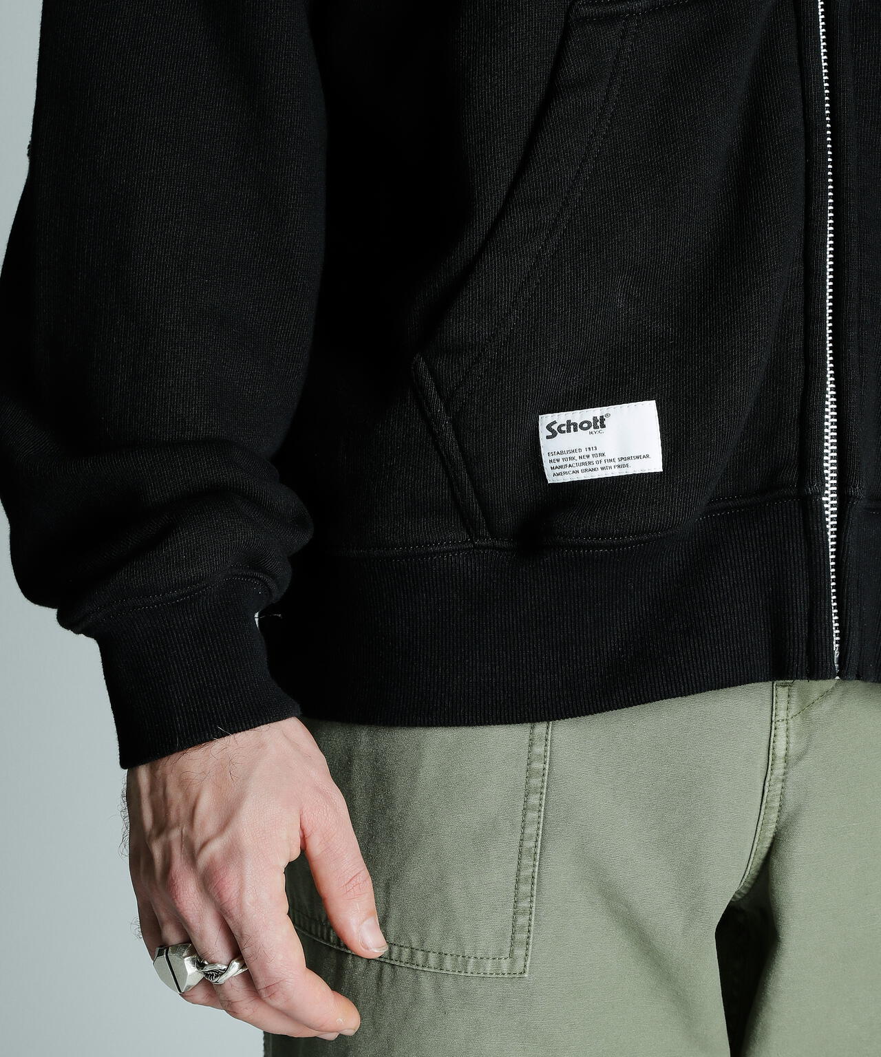 LEATHER ELBOW PATCH ZIP HOODED SWEAT/レザー エルボーパッチ ジップパーカー
